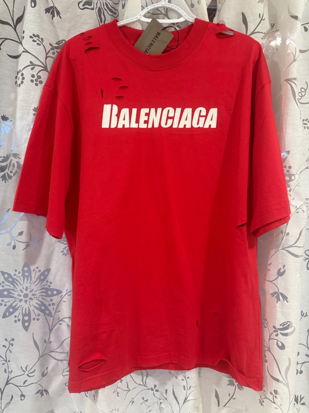 Balenciaga Men’s Red Logo Short-Sleeve T-Shirt large oversized luxe XL